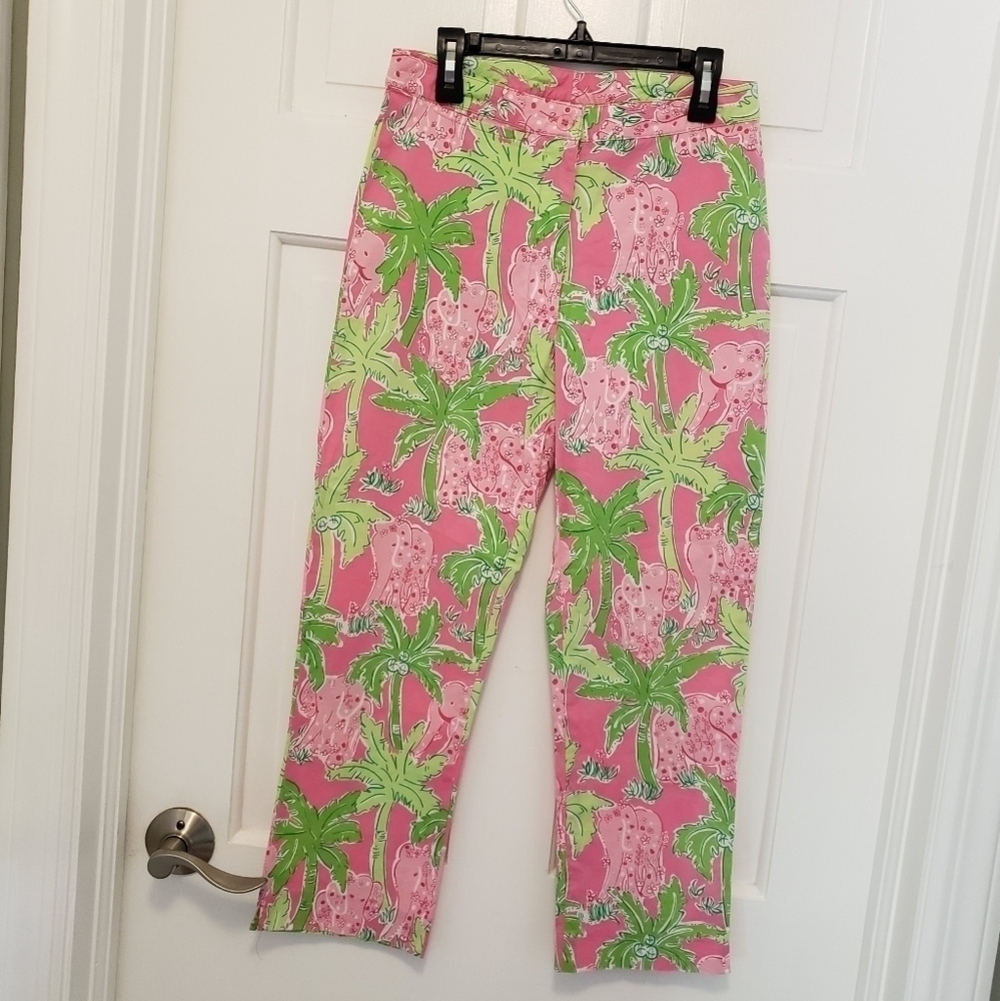 Lilly Pulitzer Taboo Elephant Pattern lightweight size 0 straight ankle pants